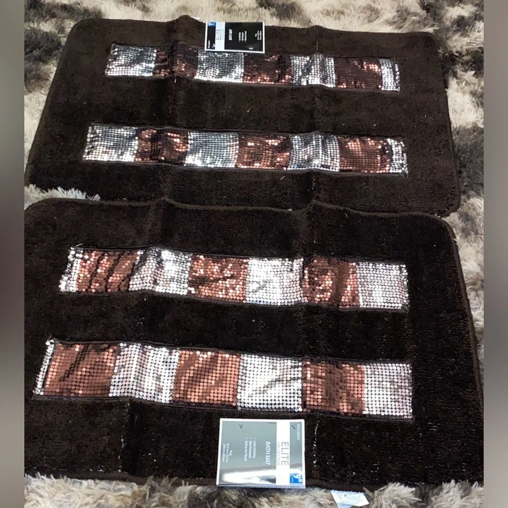 Luxury elite, brown, and gold shimmer Bathroom Mat Set.